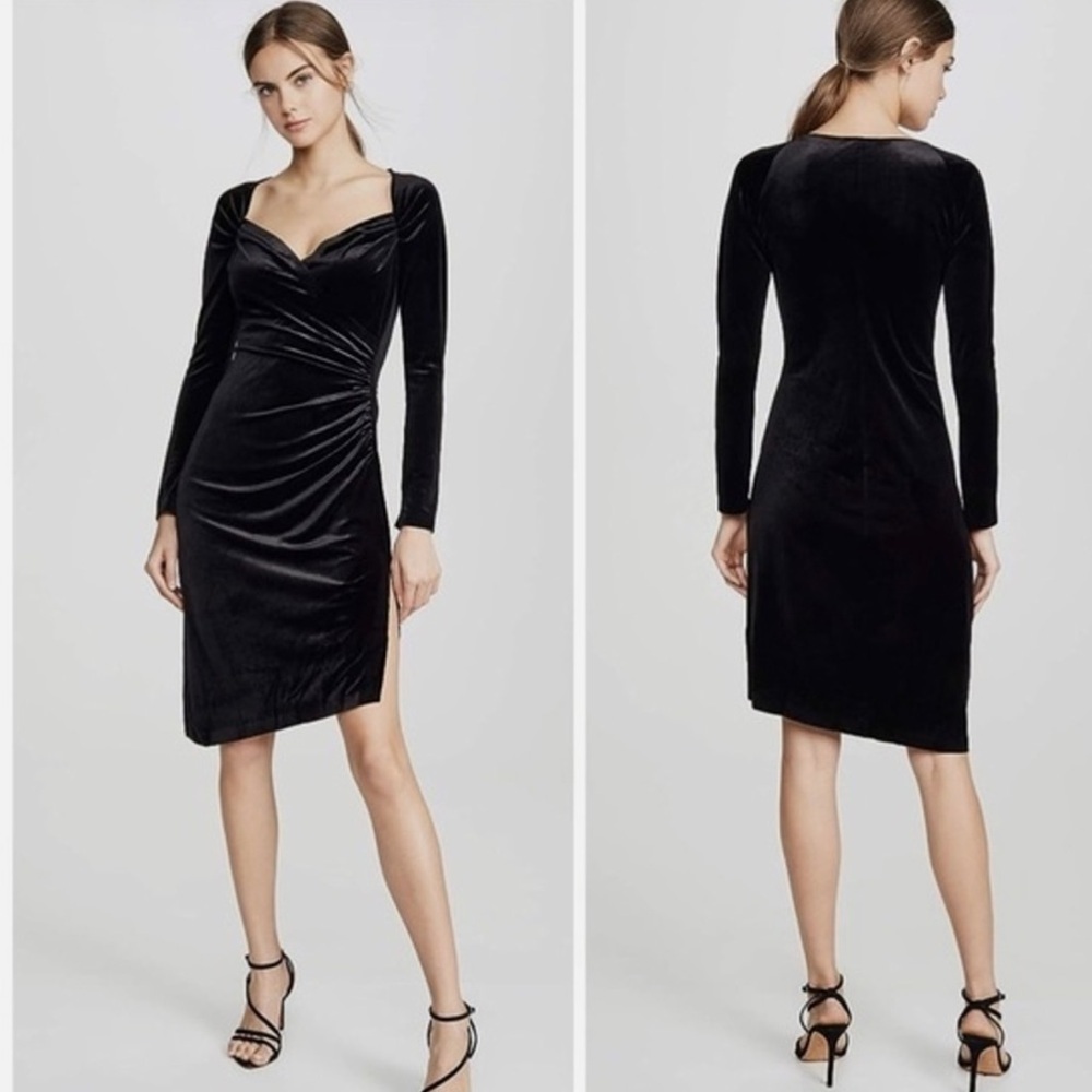 Norma Kamali Long Sleeve Sweetheart Side Drape Dress Sz XS VELVET